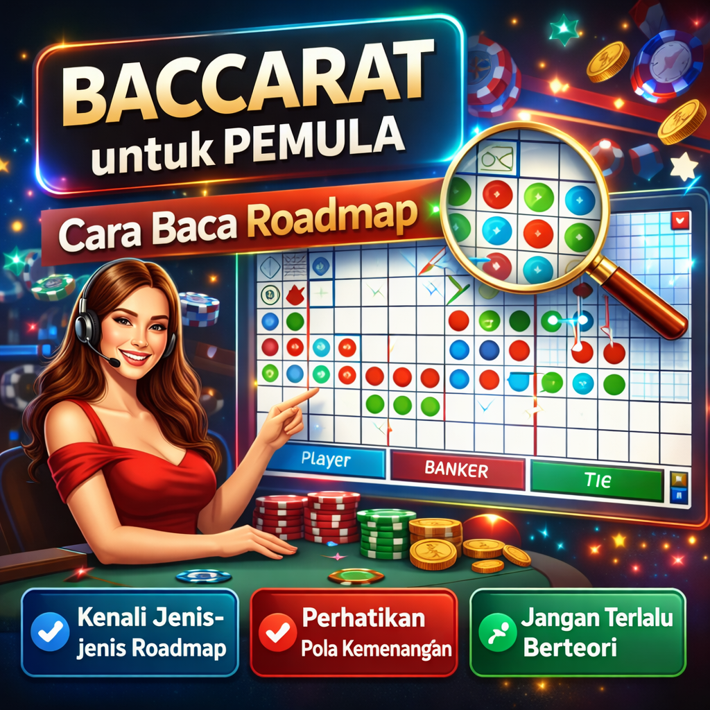 Baccarat untuk pemula: pahami Player/Banker/Tie, arti Big Road & Bead Plate, baca tren roadmap, plus tips limit biar aman & bijak tanpa kebawa mitos!